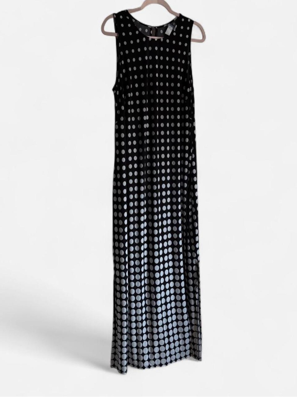 London Times Black & White Polka Dot Maxi Dress Size 1X Mod Preppy Polka Dot Sum